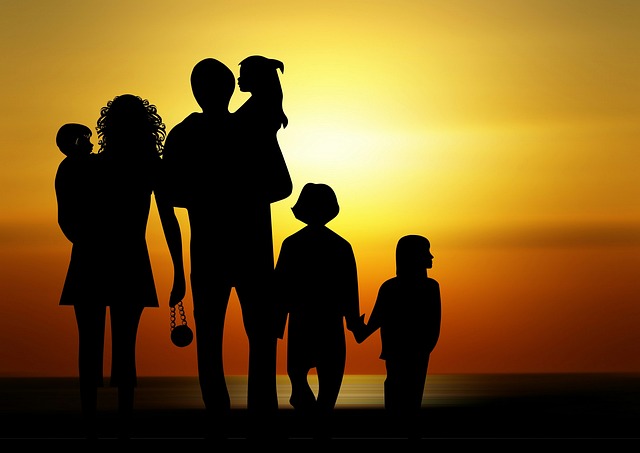 family, children, sunset